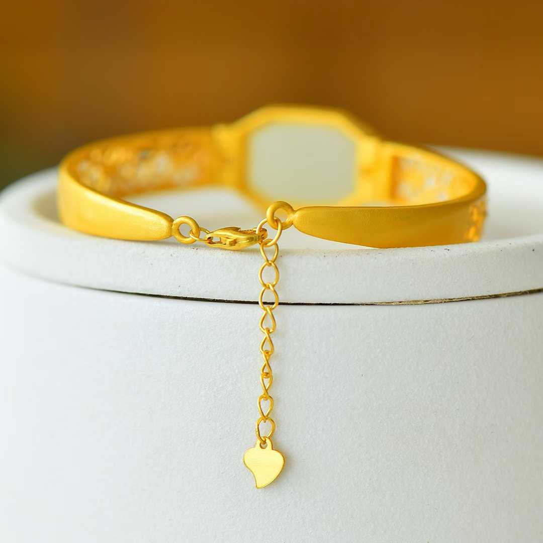 925 Silver Inlaid Hetian Nephrite "Hollowed-Out Cabochon" Bracelet