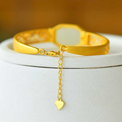 925 Silver Inlaid Hetian Nephrite "Hollowed-Out Cabochon" Bracelet