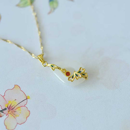 925 Silver Inlaid Hetian Nephrite Hollowed-Out Water Drop & Phoenix Pendant