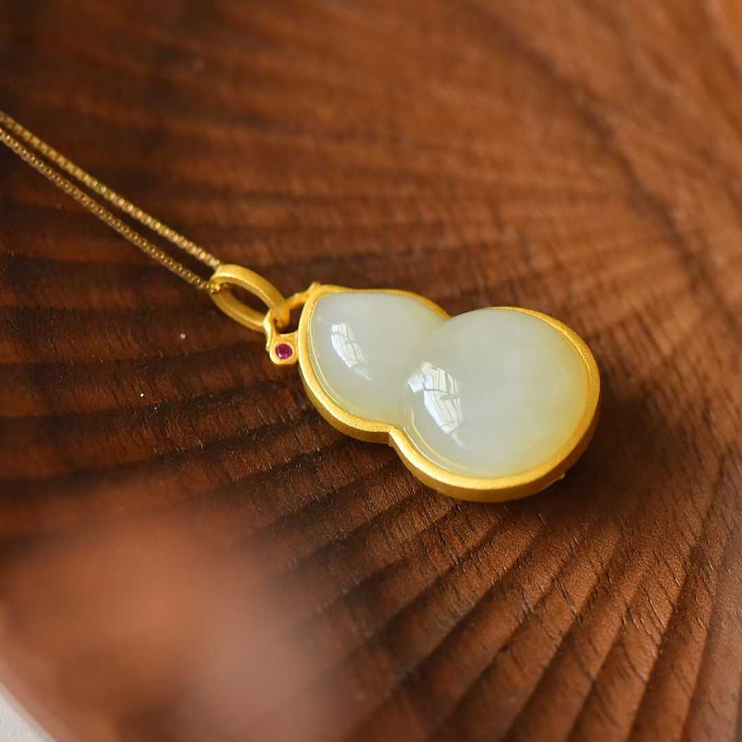 925 Silver Inlaid Nephrite "Fu Lu" (Happiness and Prosperity) Pendant