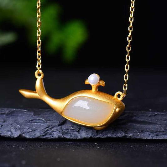 925 Silver Inlaid Nephrite "Dolphin" Jewelry Set