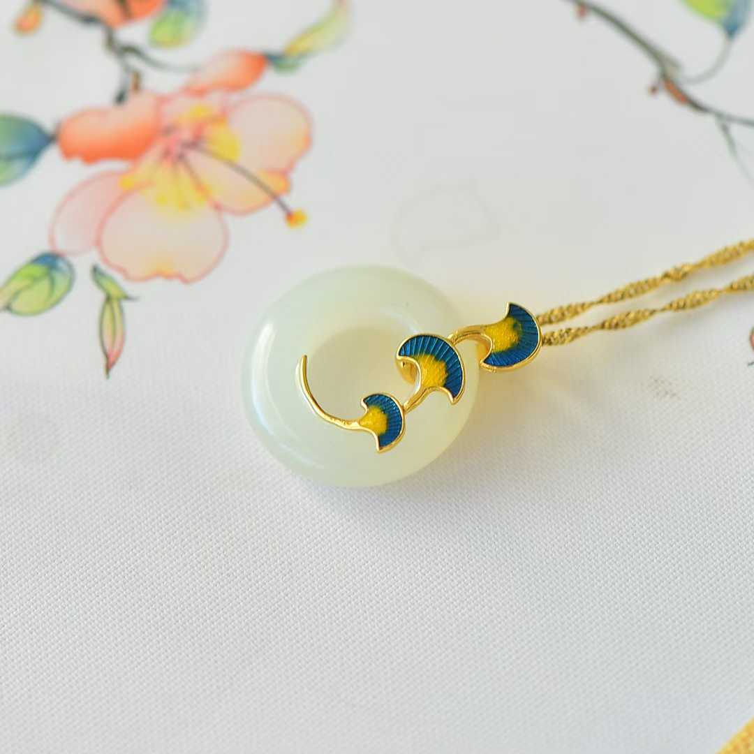 925 Silver-Inlaid Hetian Jade Pendant with "Three Lifetimes of Blessings" Meaning & Peace Ring Design