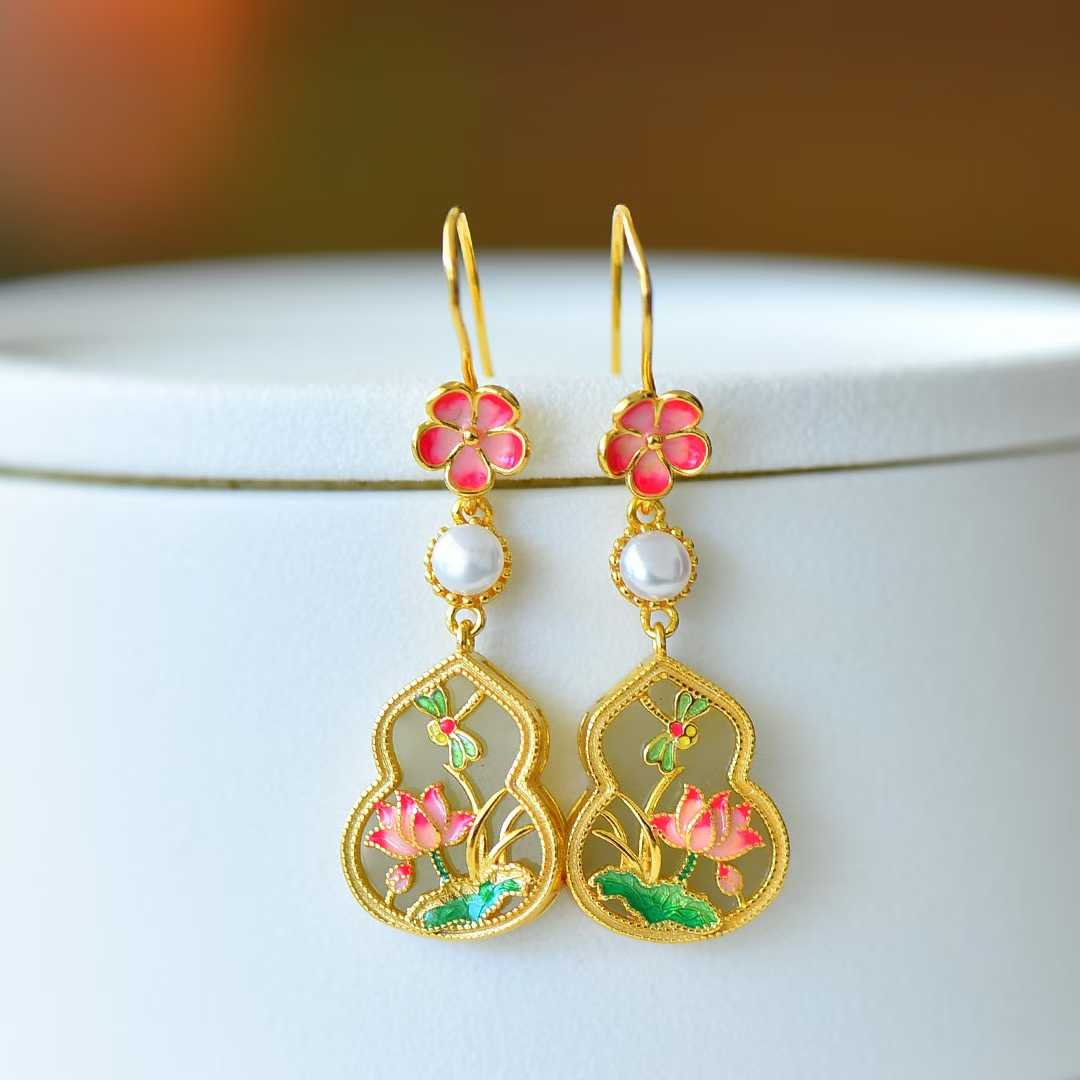 S925 Silver Inlaid Hetian Nephrite "Butterfly-Lover & Gourd" Jewelry Set