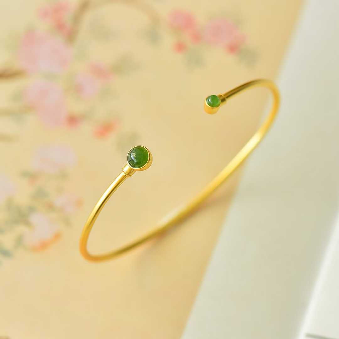 925 Silver Inlaid Hetian Jadeite (Jasper) "Cabochon" Bracelet