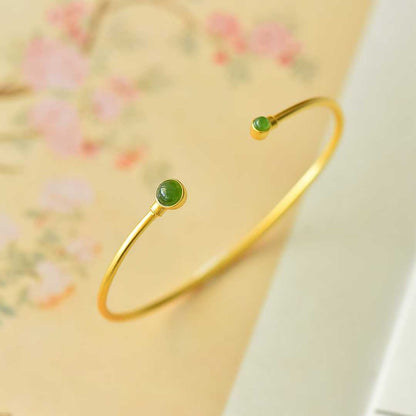 925 Silver Inlaid Hetian Jadeite (Jasper) "Cabochon" Bracelet