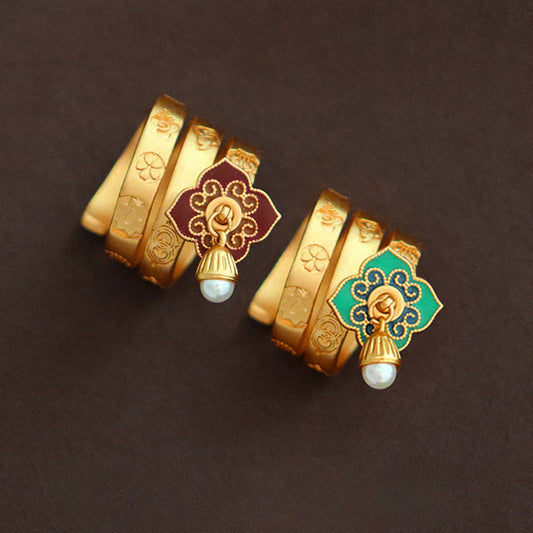 Anillo de flores con goteo de aceite colorido vintage de estilo chino