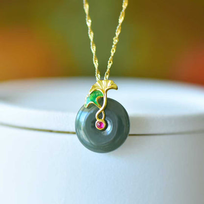 925 Silver Inlaid Hetian Nephrite "Peace Buckle & Lifetime of Good Fortune" Pendant/Jewelry Set