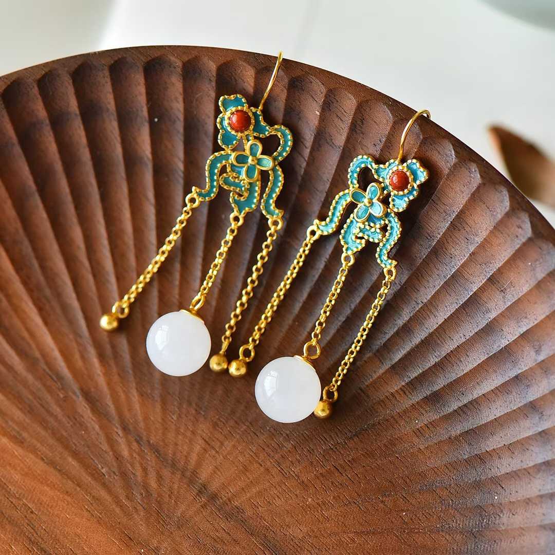 925 Silver Inlaid Half-Drilled Enamel Bead Earrings