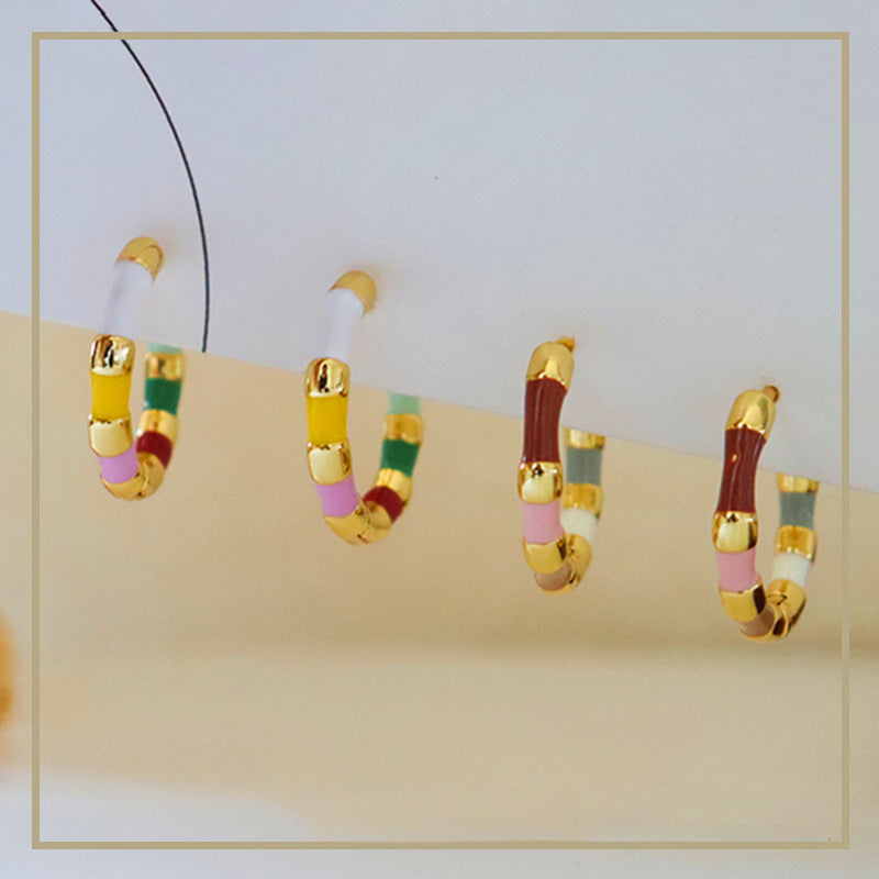 Pendientes de esmalte con goteo de aceite colorido y personalidad retro