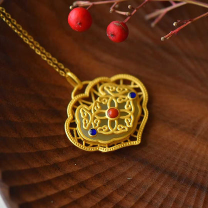 S925 Silver Inlaid Nephrite Double-Sided Lock Pendant