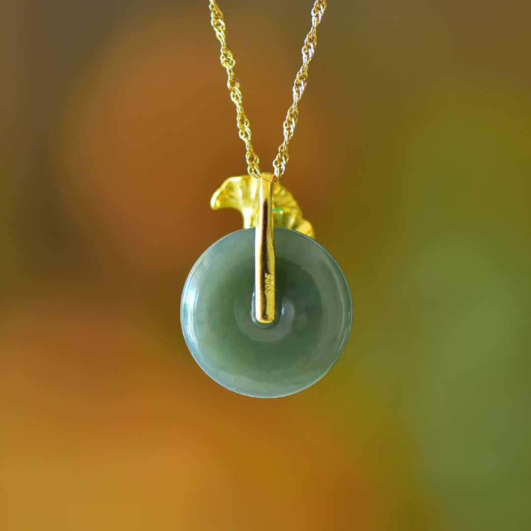 925 Silver Inlaid Hetian Nephrite "Peace Buckle & Lifetime of Good Fortune" Pendant/Jewelry Set