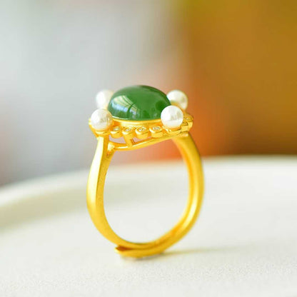 925 Silver Inlaid Hetian Nephrite Roman Dial Ring