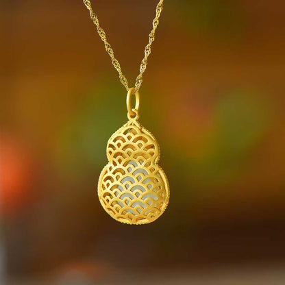 925 Silver Inlaid Hetian Nephrite "Maitreya Buddha & Gourd Enamel" Pendant