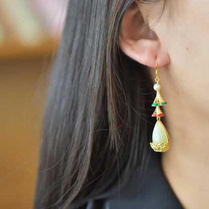 925 Silver Inlaid Nephrite "Dream Butterfly" Teardrop Earrings