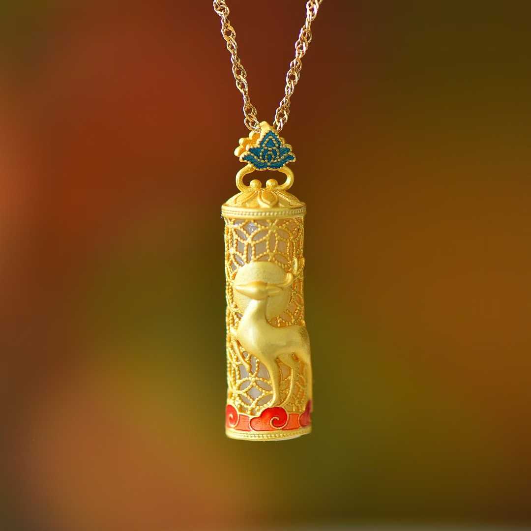 925 Silver Inlaid Hetian Nephrite "Deer & Always With You" Pendant