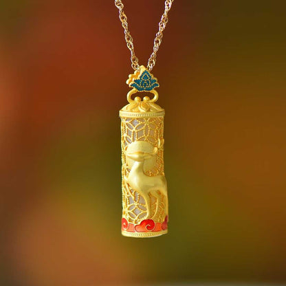 925 Silver Inlaid Hetian Nephrite "Deer & Always With You" Pendant