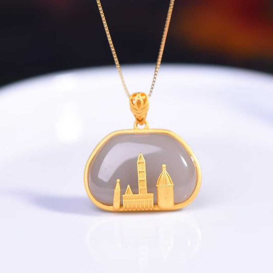 Ancient Craft Silver Inlaid Hetian Nephrite "Smoky Purple" Pendant