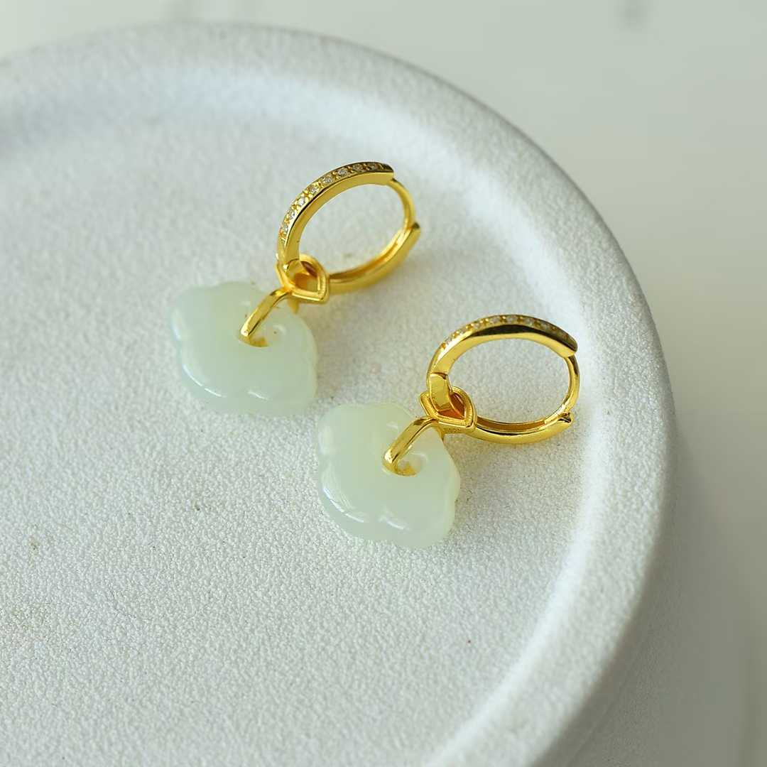 925 Silver Inlaid Nephrite "Everything Goes as You Wish" Earrings