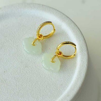 925 Silver Inlaid Nephrite "Everything Goes as You Wish" Earrings