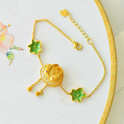 Detailed lotus flower and fish pattern on Hetian jade - premium bracelet
