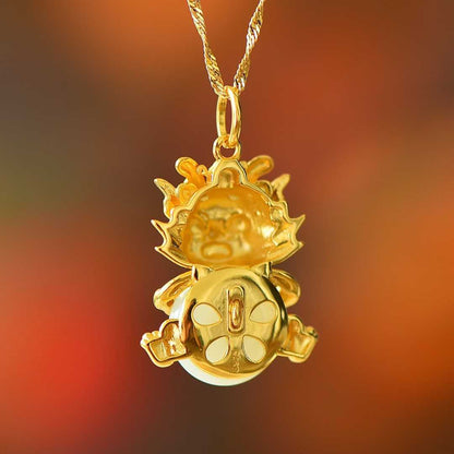 925 Silver Inlaid Nephrite "Ping An Kou" with "Flowing Wealth" Little Fortune Dragon Pendant