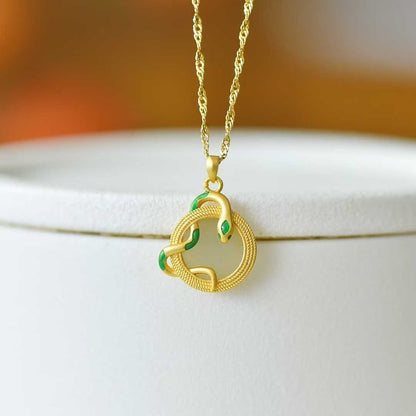 925 Silver-Inlaid Hetian Jade Pendant (Dynamic Snake Silhouette Design)