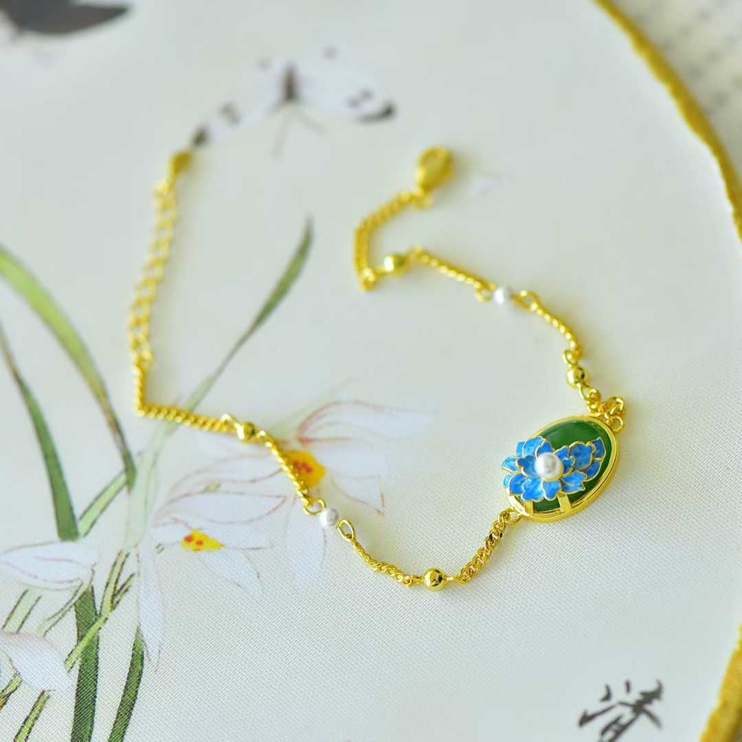 925 Silver Inlaid Hetian Nephrite "Plum Blossom & Joyful Mood" Bracelet