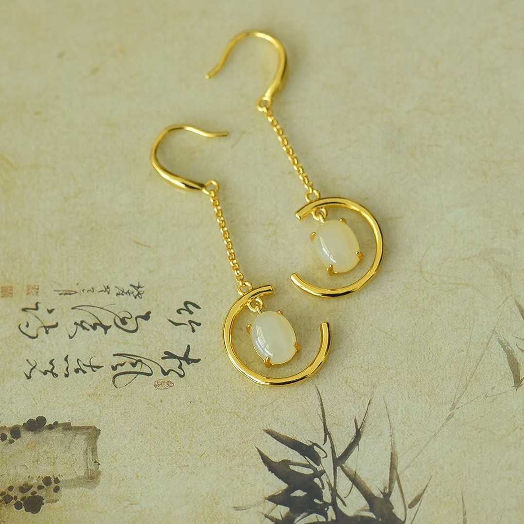 925 Silver Inlaid Nephrite "Crescent Moon" Earrings