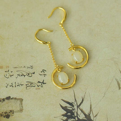 925 Silver Inlaid Nephrite "Crescent Moon" Earrings