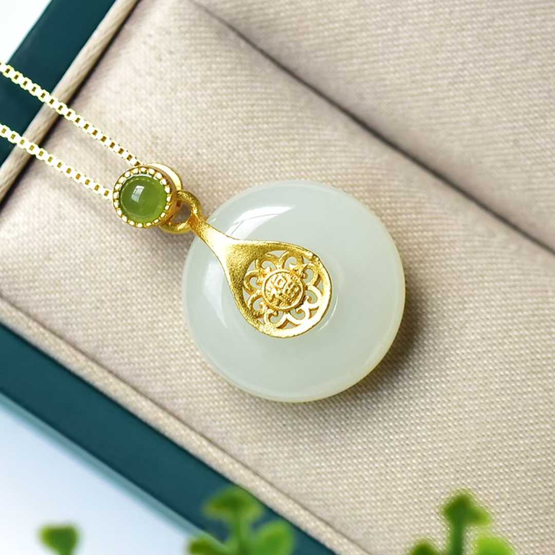 S925 Silver Inlaid Hetian Nephrite "Complete & Perfect" Pendant