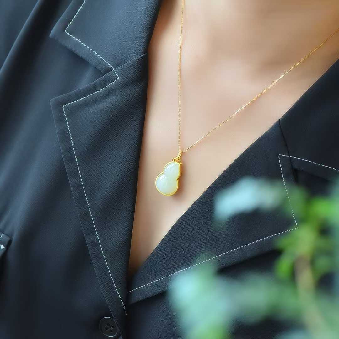 925 Silver Inlaid Nephrite "Fu Lu" (Happiness and Prosperity) Pendant