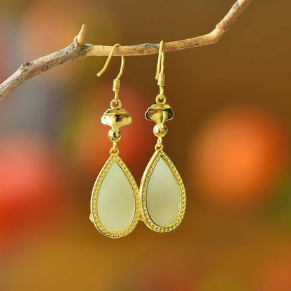 925 Silver Inlaid Nephrite "Destiny in Apricots" Teardrop Earrings