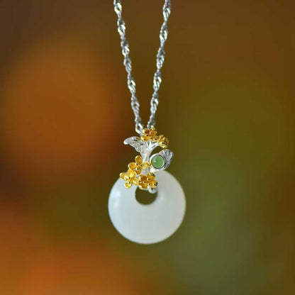 925 Silver Inlaid Hetian Nephrite "August Osmanthus (Twelve Flower Gods)" Jewelry Set