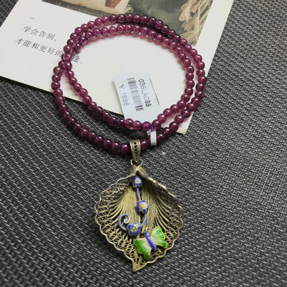 Pulsera de hoja de ginkgo y granate