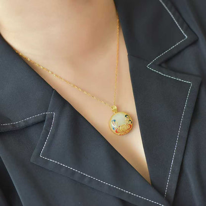 925 Silver Inlaid Hetian Nephrite "Ride the Wind and Break the Waves" Pendant