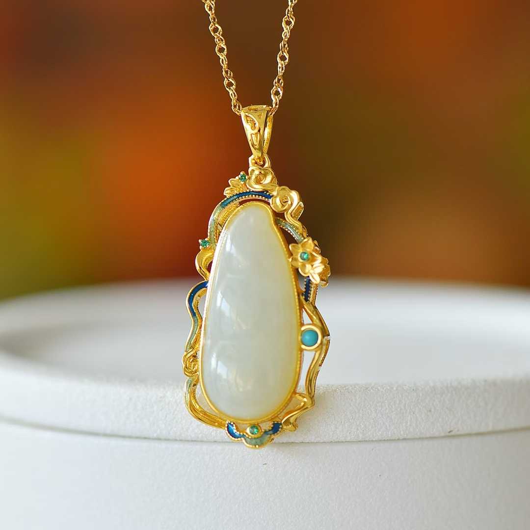 925 Silver Inlaid Hetian Nephrite "Four Seasons Fortune Bean" Pendant