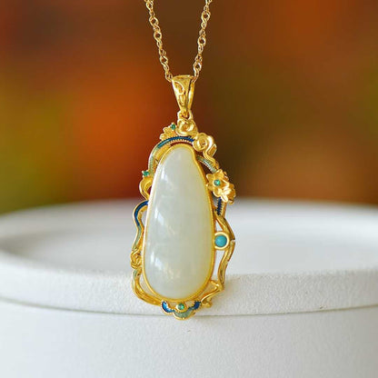 925 Silver Inlaid Hetian Nephrite "Four Seasons Fortune Bean" Pendant