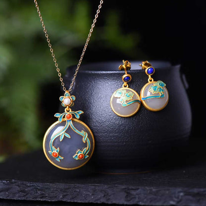 Ancient Craft Silver Hetian Nephrite "Thick Matte Gold" Jewelry Set Series