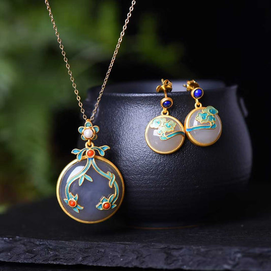 Ancient Craft Silver Hetian Nephrite "Thick Matte Gold" Jewelry Set Series