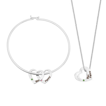 Engraved peach heart birthstone bracelet