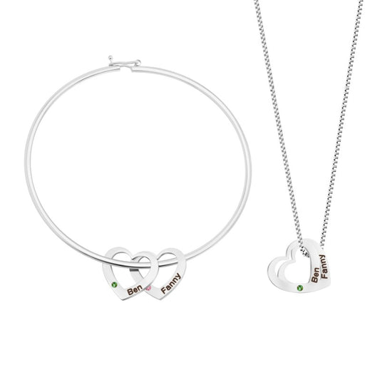 Pulsera con piedra de nacimiento de corazón de melocotón grabada 