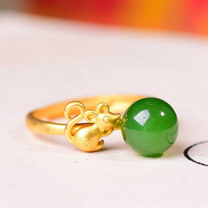 925 Silver Inlaid Nephrite Green Jade Cabochon Plain Silver Ring