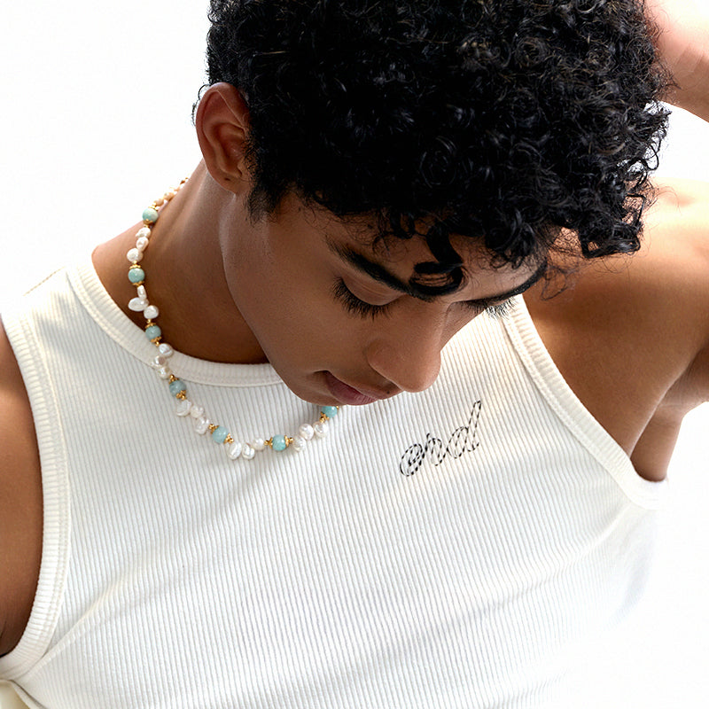 Collar hip-hop con perla de piedra natural 