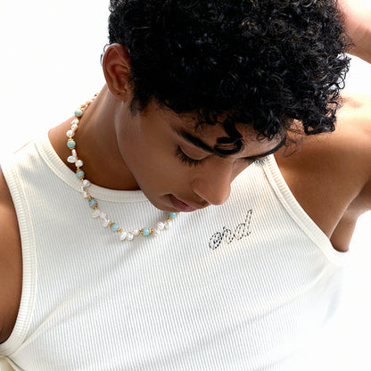 Collar hip-hop con perla de piedra natural 
