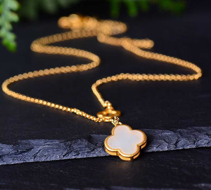 925 Silver Inlaid Nephrite Four-Leaf Clover Pendant