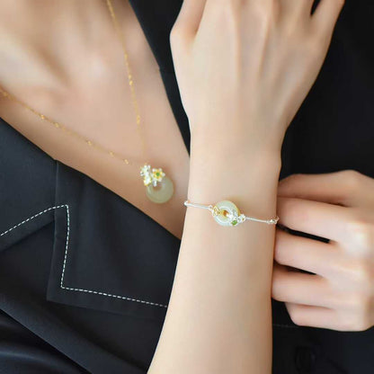 925 Silver Inlaid Hetian Nephrite "June Lotus (Twelve Flower Gods)" Jewelry Set