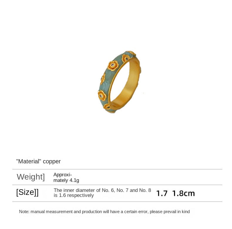 Chinese ancient style micro-inlaid zircon colored oil-drip enamel ring