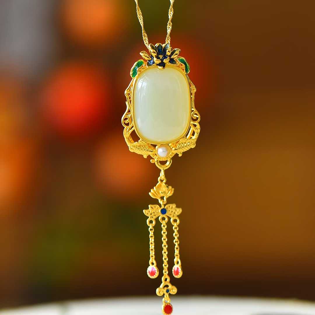 925 Silver Inlaid Hetian Nephrite "Year of Abundance (Fish) & Tassel" Pendant