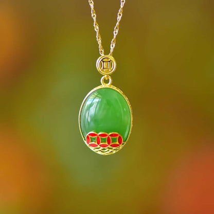925 Silver Inlaid Hetian Nephrite "Coin" Pendant
