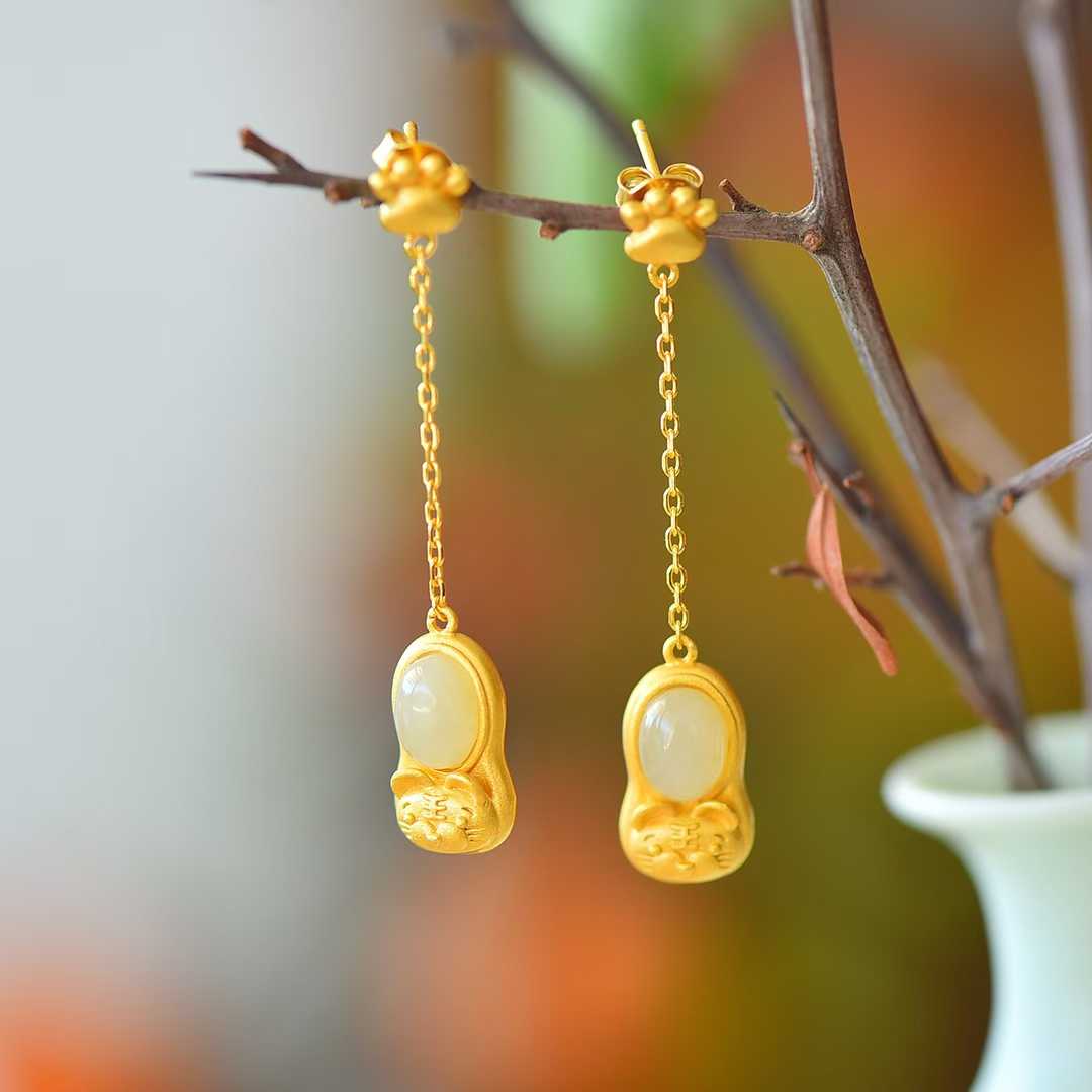 S925 Silver Inlaid Hetian Nephrite "Attract Wealth & Gather Blessings" Jewelry Set Product Description（English）